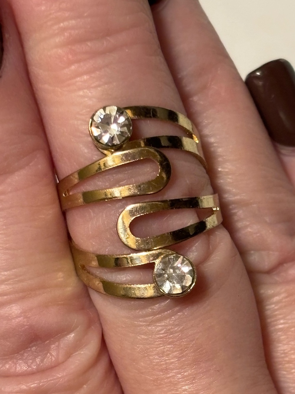 ☀️SALE☀️Gold-Tone Swirl Open Band Ring with Clear Crystal Accents